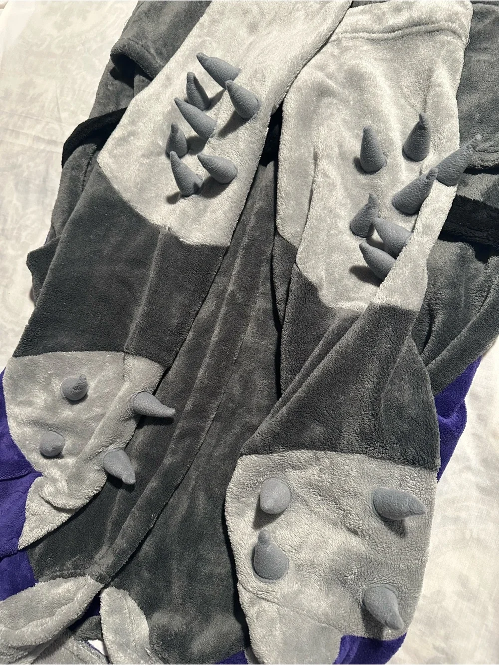 Nickelodeon Gray Plush Robe with Purple Lining and Black Trim